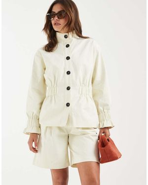 4th & Reckless Cotton Tailored exaggerated Pleat Longline Shorts Co-ord - Natural