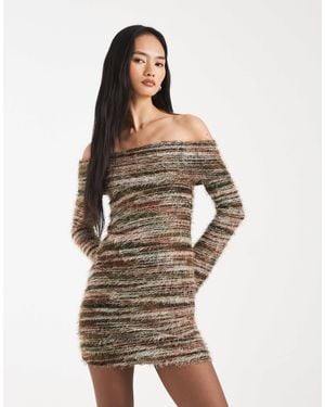 Kiwi & Co Bibi Textured Knit Bardot Mini Dress - Gray