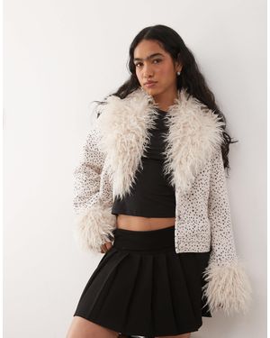 Monki Faux Fur Wool Jacket - Pink