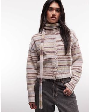 Daisy Street Boxy Cardigan With Matching Scarf - Brown