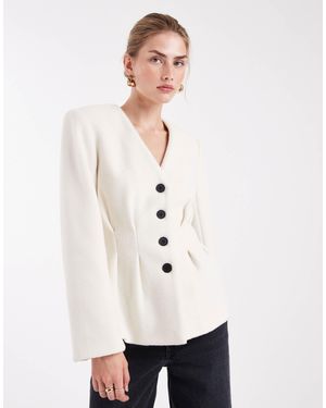 4th & Reckless Structured Shoulder Pad Detail Cinched Waist Wool Look Blazer - White