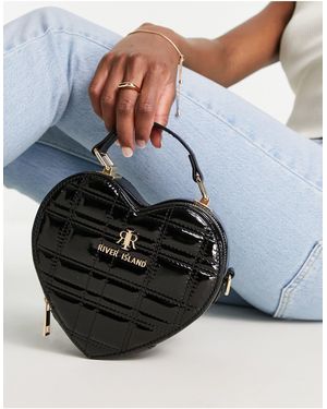 River Island Quilted Heart Cross Body Bag - Black