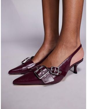 Steve Madden Lezley Sling Back Kitten Heels With Buckle Details - Purple