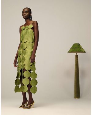 ARRANGE Cutwork Floral Midi Dress With Fringe Hem - Green