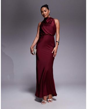 Jarlo High Neck Satin Maxi Dress - Red