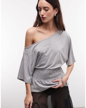 Collusion Off Shoulder Shirred Top - Gray