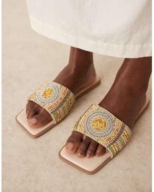 ASOS – fig – flache mules-sandalen mit eckiger zehenpartie und perlen - Braun