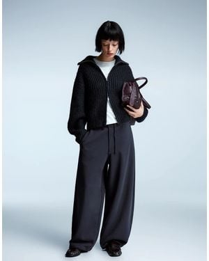 Bershka Plush Barrel Trousers With Stoppers - Blue