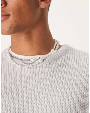 ASOS Pack De 3 Collares Plateados Para Festivales De Cadena Y Perlas De Imitación De - Gris