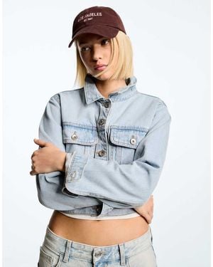 Bershka Cropped Denim Jacket - Blue