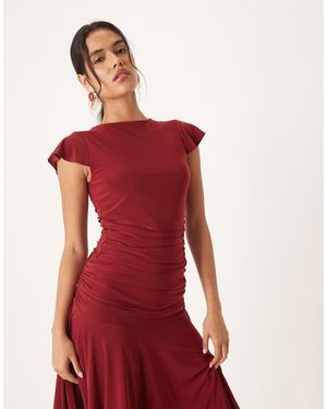 ASOS Co-ord Floaty Top With Cap Sleeve And Ruched Under Bust - Red
