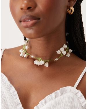 ASOS Short Necklace With Beaded Floral Design - Brown