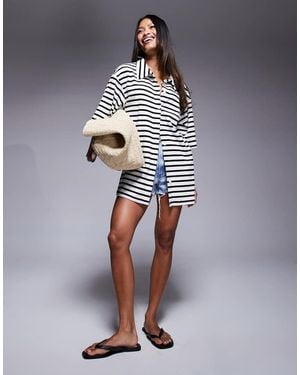 Aria Cove Terrycloth Oversized Beach Shirt - Blue
