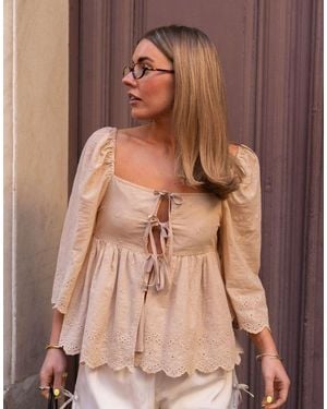 Daisy Street X Molly Mcfarlane Square Neck Cutwork Babydoll Blouse - Brown