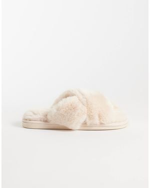 New Look Faux-fur-hausschuhe mit kreuzriemen - Natur