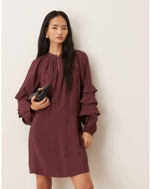 Y.A.S Boho Ruffle Sleeve Mini Dress With Tie Waist - Red