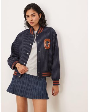 GANT Pinstripe Varsity Bomber Jacket - Blue