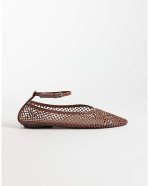 Mango Woven Ankle Tie Flat Shoe - Brown