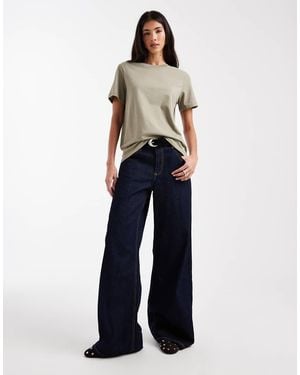 Pieces T-Shirt Squadrata Kaki - Blu