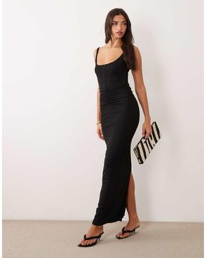 ASOS Maxi Jurk Met Lage Ronde Hals En Korset Met Haak- En Oogsluiting - Naturel