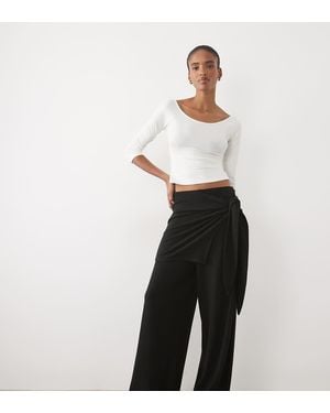 ASOS Asos Design Tall Superzachte Broek Met Drapering, Strik Aan De Zijkant En Wijde Pijpen - Wit