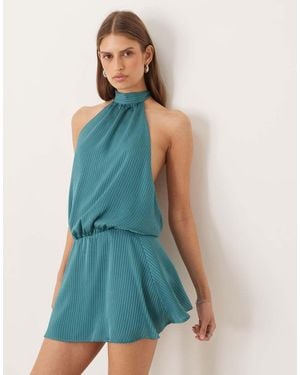 Motel Davina High Neck Mini Dress - Blue