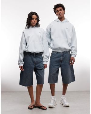 Collusion Unisex Contrast Pocket Printed Jort With Raw Hem - Blue