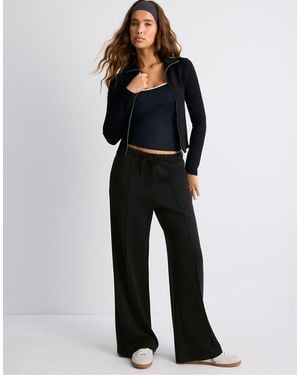 Stradivarius Soft Touch Wide Leg Trousers With Seam Detail - Blue