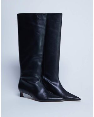 TOPSHOP Botas Por La Rodilla Negras Con Puntera Fina De Cuero Premium Sophie De - Azul