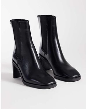Calvin Klein Leren Chelsea Boots Met Blokhak - Zwart