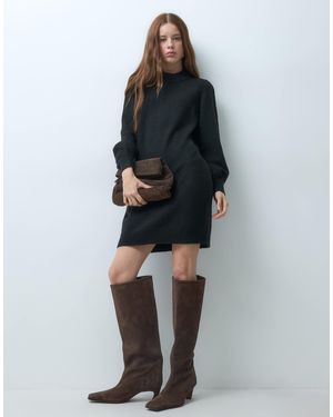 JDY Petite Strick-minikleid mit puffärmeln - Schwarz