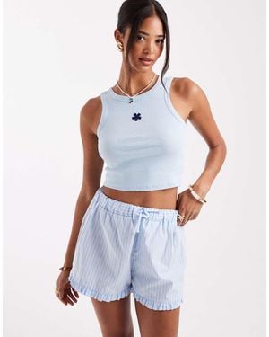 Pieces Flower Embroidered Cropped Vest Top - Blue