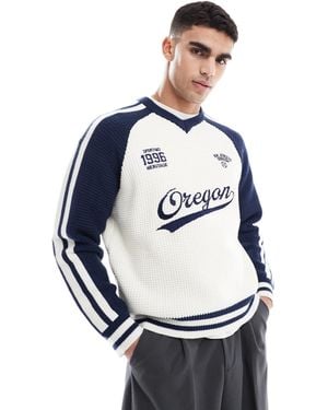 Bershka Retro Sports Knit Sweater - Blue
