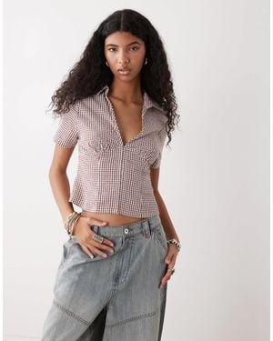 Collusion Fitted Short Sleeve Shirt - Brown