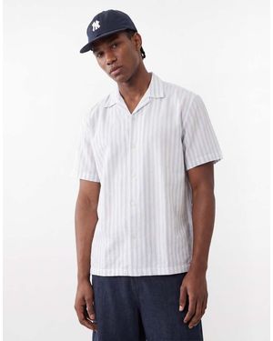 SELECTED Linen Blend Short Wide Stripe Sleeve Shirt - White