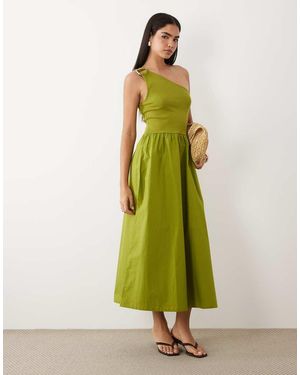ASOS Midi Jurk Met Blote Schouder En Hardware - Groen