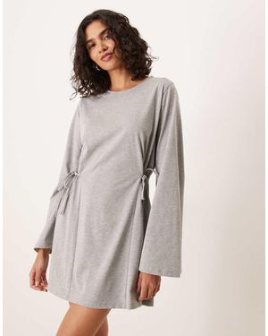 ASOS Mini Jurk Met Lange Mouwen En Gestrikte Bandjes Aan De Zijkant - Grijs