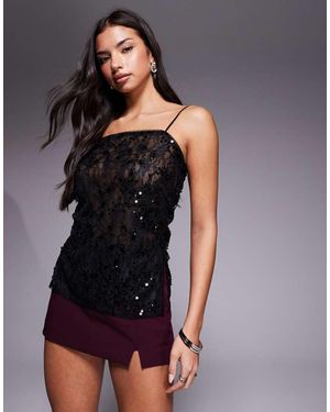ASOS Sheer Lace Embellished Cami Top - Black