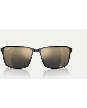 Ray-Ban Rb3721Ch Chromance Square Polarised Sunglasses With Mirrored Lens - Black