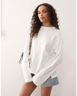 Monki Oversized Long Sleeve T-shirt With Side Slits - Natural