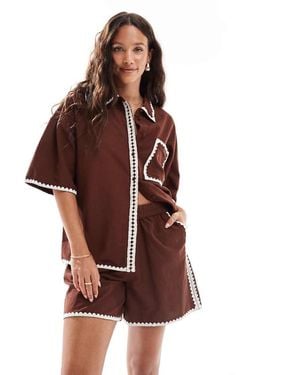 Vero Moda Relaxed Fit Shorts Co-ord With Contrast Stitching - Red