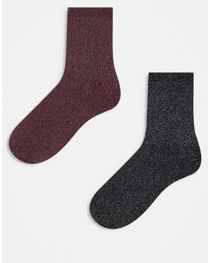 JJXX 2 Pack Glitter Socks - Brown