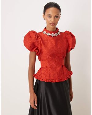 Sister Jane Dream Narrative Jacquard Top - Red
