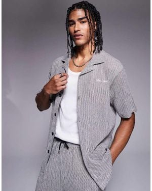 River Island Revere Collar Plisse Shirt Co-ord - Grey