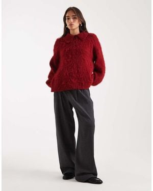 ASOS Brushed Rugby Polo Jumper - Red