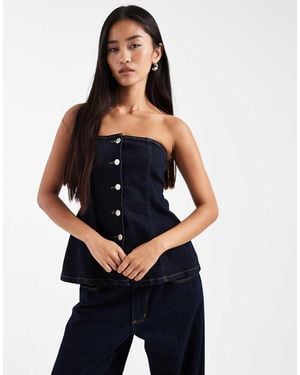 Miss Selfridge Miss Selfirdge Denim Bandeau Button Down Top - Blue