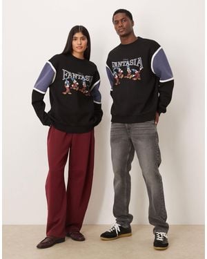 ASOS Disney Fantasia Unisex Relaxed Crew With Mickey Mouse Prints - Black
