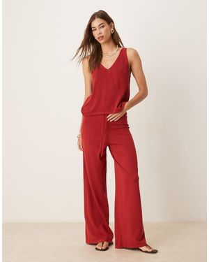 Mango Pantalones Rojos Con Cordón Ajustable De Punto De (Parte De Un Conjunto)