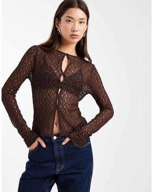 Miss Selfridge Lace Button Through Shirt - Blue