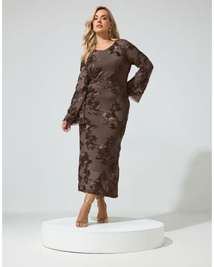 Yours Clothing Floral Applique Maxi Dress - Brown